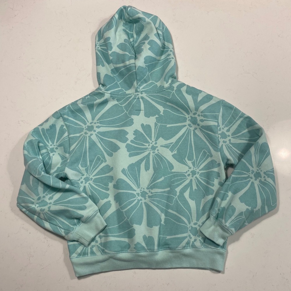 GAP Kid Vintage Relaxed Floral Logo Hoodie XL(12) Green Fleece Pullover Tropical - Picture 6 of 9